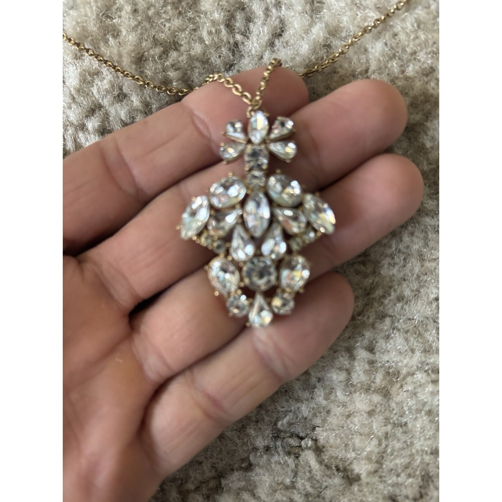 J. Crew Clear Rhinestone Cluster Pendant Necklace Gold Tone Statement Vintage